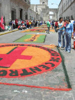 More street decorations for El Senor de los Milagros